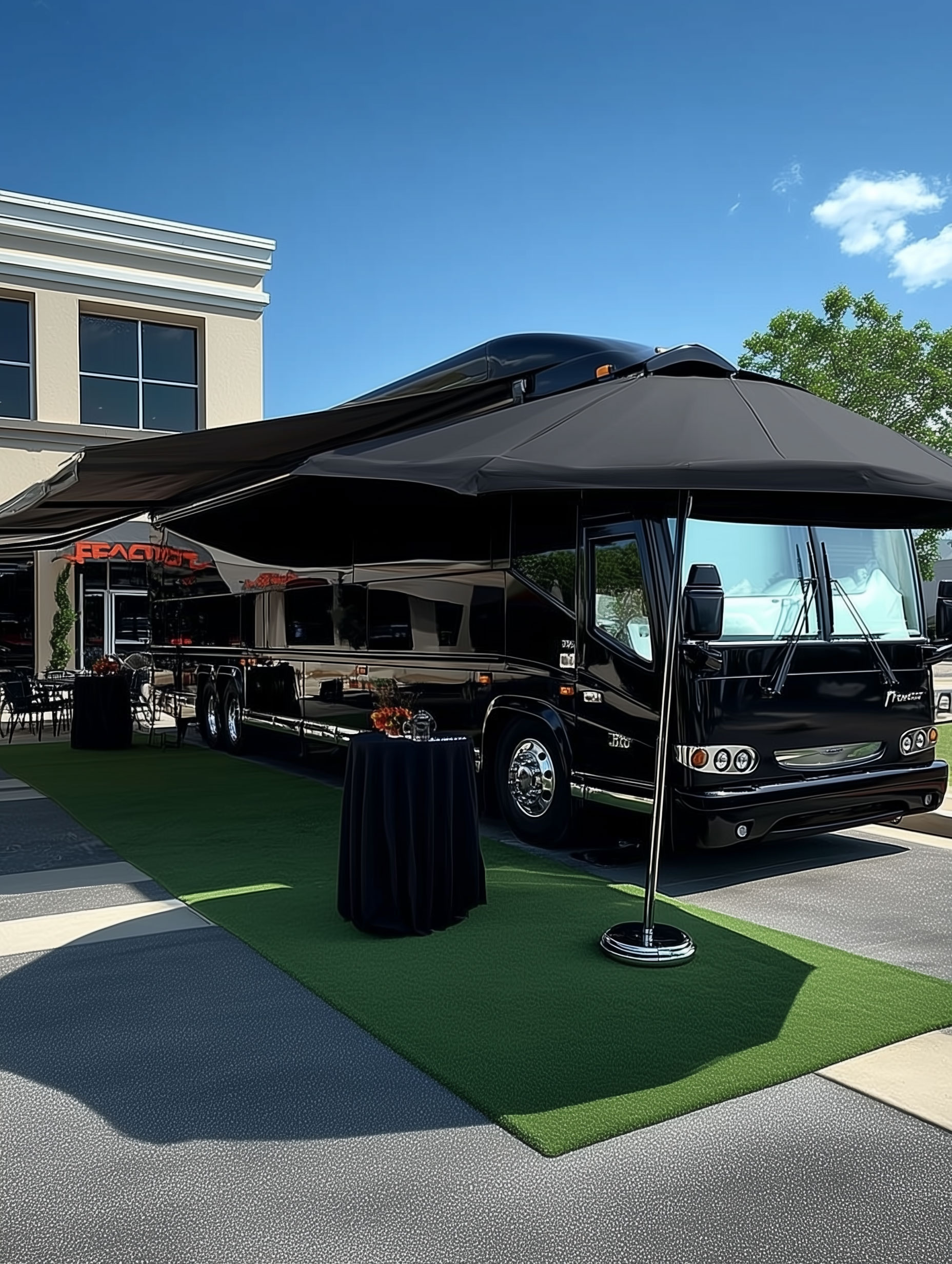 The Raven Expanded | Luxury Motorcoach Exterior Entertainment Area